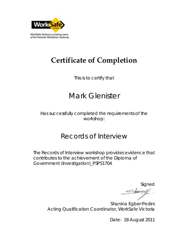 certificate worksafe records of