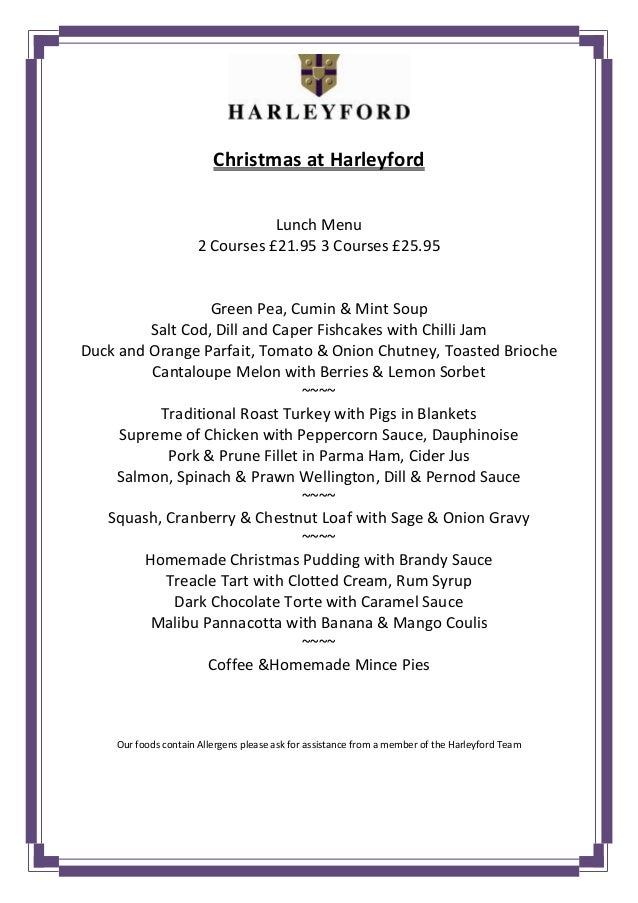 Christmas Lunch Menu