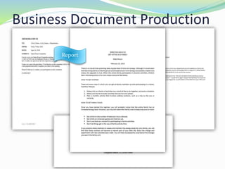 Business Document Production
Memorandum
with Mail Merge
Business Letter
in Block Style
Envelope
Report
 