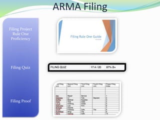 ARMA Filing
Filing Project
Rule One
Proficiency
Filing Quiz
Filing Proof
 
