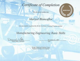 Certificate of Completion - Manufacturing Engineering Planning 