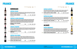 FRANCE FRANCE
3332 info@vivaswine.co.ukWWW.vivaswine.co.uk
VINTAGE CLOSURE NO. IN
Case
PER BOTTLE
ex-VAT (£)
PER Case
ex-VAT (£)
Code VINTAGE CLOSURE NO. IN
Case
PER BOTTLE
ex-VAT (£)
PER Case
ex-VAT (£)
Code
	 Screwcap
All bottles 75cl unless otherwise stated
Château CANTELYS
Daniel Cathiard purchased Château Cantelys, in Pessec-Leognan, in 1994. It’s located on a superb, gravelly
rise across from the science park in Martillac and is a neighbour of Châteaux Smith Haut Lafitte and
Rochemorin. The château has 30 hectares in production (20 with red wine varieties, 10 with white).
Château Cantelys, Pessac-Leognan 2006 6 £18.85 £113.10 96231
A classic red Bordeaux from the Graves region just to the south of the city. Medium-bodied and elegant with deep blackcurrant,
cedar wood and cigar smoke notes.
Château DU LEVANT
The second wine of the highly-rated Château Liot in Barsac, Château du Levant Sauternes is made from younger
vines on the 20-hectare estate. 30-year-old vines are grown on red clay layers upon some limestone subsoil.
Botrytis-affected grapes are hand-picked after several sortings, lightly crushed and then fermented in stainless
steel. After traditional winemaking, the wine is aged for 18 months in stainless steel tanks.
Château du Levant, Sauternes 37.5cl 2008 12 £9.39 £112.68 94625
Sauternes is probably the most famous region for sweet wines in the world and this juicy number ticks all the boxes with
flavours of apricot, citrus, caramel, vanilla and cream. The fantastic acidity cuts through the lusciously sweet fruit to leave
the palate refreshed.
ALSACE
CAVE DE RIBEAUVILLé
The vineyards of Ribeauvillé have been here since the beginning of time. It was the Lords of Ribeaupierre
and the Benedictine monks who first made use of the natural resources with its south-facing slopes and
different soils. In 1895 the co-operative was founded to help winegrowers to cope with times of crisis.
The co-op has managed over the past hundred years to keep the original spirit going and the quality of the wines
has grown and grown. All the fruit is meticulously hand-picked to produce a superb range of boutique wines.
Andante Gewurztraminer/Muscat 2010 6 £8.24 £49.44 82744
As clean and crisp as the Alsatian air that helped create it, this bountiful blend is packed with ripe, sweet tropical fruit.
Bordeaux
Château L’EGLISE
Decent Claret can be hard to find at a reasonable price and is always a joy when you do find it. So we were
delighted when our buying team unearthed this little beauty to add to the list. A blend of the usual suspects
from the region of Cabernet Sauvignon, Cabernet Franc and Merlot.
Château L’Eglise, Bordeaux 2009 6 £6.83 £40.98 10865
A true Bordelaise; rich, suave and sophisticated! Lovely blackcurrant and plum fruit combined with fine, savoury tannins and a
well balanced finish.
Château LA CROIX FERRANDaT
St-Emilion is all about the Merlot and Cabernet Franc grapes which combine to create a smoother more rounded
style of Bordeaux from a younger age than their more highly structured Cabernent Sauvignon-dominated rivals.
Arriving relatively late at the classification party, St-Emillion was only classified in 1955, compared to the 1855
classification of the rest of Bordeaux’s major hitters. Unlike these other regions, however, they constantly
update their quality hierarchy, which helps to promote the constant improvement in wine from the area.
Château La Croix Ferrandat,
St-Emilion 2009 6 £10.09 £60.54 13022
Château La Croix has plenty of primary black fruit flavours before leading in to a secondary encore of mocha and tobacco flavours.
Château LAMARTRE
The Château Lamartre vineyards have belonged to the Vialard-Patureau family for two generations and cover
an area of 11.58 hectares. Situated in Saint-Etienne de Lisse, at the bottom of the slopes, the estate benefits
from a good exposure to the south. The vineyard is made up of 83% Merlot and 17% Cabernet Franc, with
soil composed of sand, clay and limestone.
Château Lamartre, St-Emilion
Grand Cru 2008 12 £13.12 £157.44 98342
A big rich St-Emilion with ripe blackberry, damson and black cherry fruit. Sweet, juicy tannins, spicy cinnamon and cedar oak
and lively acidity complete the picture.
Château TOUR PIBRAN
Château Pibran is a rare beast in Paullac; it produces attractive and affordable wines which are a rare
alternative to the classed growth estates in Pauillac. Its vineyards border Mouton, Pontet-Canet and Grand
Puy-Lacoste but the domination of Merlot in most of its blends makes the wines more supple and earlier
to drink than many of its more austere Pauillac neighbours. Château Tour Pibran is the second wine of the
château and respresents great value for money.
ChÂteau Tour Pibran, Pauillac 2007 6 £17.60 £105.60 96214
Made by a quality château that borders some of the most famous and expensive names in the world of wine, and some of this
star quality has certainly rubbed off on this wine. Blackcurrants, plums with some cinnamon and spice on the finish; classy stuff.
 