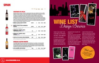 44 WWW.vivaswine.co.uk
SPAiN
VINTAGE CLOSURE NO. IN
Case
PER BOTTLE
ex-VAT (£)
PER Case
ex-VAT (£)
Code
criadores de RIOJA
Criadores de Rioja, the makers of Senorio de Labarta and the Clavijo wine, established the winery in 2000.
Situated in the heart of Rioja, in a small town called Alberite in the southern hills. The mission at Criadores
de Rioja is to make wines that are true to Rioja’s traditions, but also accessible to wine drinkers.
The emphasis is on quality and this begins in the vineyards. Criadores de Rioja is heavily involved in
supporting local grape growers; these small vineyards have often been in the same family for many
generations and it is only this long-term relationship with the winery that ensures that these small holdings
can continue to work the land and afford to invest in the health and quality of their vines. This long-standing
support of the growers also means that the winery has access to the highest quality grapes, and means that
they can work in partnership with the growers to recommend new viticultural changes and improvements
in order to achieve the highest standards for their wines.
Monte Clavijo, Rioja Blanco 2009/10 6 £5.62 £33.72 10063
Crisp apple, pear and citrus fruit.
Monte Clavijo, Rioja Garnacha
Rosado 2009/10 6 £5.62 £33.72 70093
Pale pink colour with aromas of strawberry, jasmine and roses. The palate has plenty of crisp, just-squeezed citrus alongside
the jucier cherry and strawberry fruit.
SeÑorio de Labarta, Rioja
Tempranillo CVC NV 6 £5.60 £33.60 30305
Rioja n’ roll! This rockstar has plenty of black fruit, a great body and a well balanced finish.
SeÑorio de Labarta, Rioja
Crianza 2007 6 £6.44 £38.64 30307
Choc full of black cherries and plums, puntuated with delicate vanilla and black pepper spice.
Castillo de Clavijo, Rioja Reserva 2004 6 £8.89 £53.34 93849
Elegant and intense aromas of mellow fruit and spicy oak. Smooth, rounded and well-balanced, the palate has more savoury
berry fruit and peppery spicy with hints of vanilla.
BODEGAS CASTRO MARTIN
The delightful Angela Martin and her husband Andrew McCarthy, two ex-pat Brits, run the Castro Martin
estate, in Rias Baixas, on Spain’s Galician coast. A ‘one grape winery’, this bodega is all about Albariño
and Castro Martin has led the way in the grape’s recent revival. Angela was one of the first winemakers
to recognise the benefits of cool, temperature-controlled fermentations to protect the Albariño’s delicate,
aromatic fruit and the results speak for themselves. Stunning.
A2O Albariño, Rias-Baixas 2008 6 £10.22 £61.32 08937
This is the ultimate seafood wine – the locals in Spain wouldn’t dream of partnering the catch of the day with anything else.
Cool, zesty lemon flavours with just a hint of juicy peach.
There is no doubt that
your wine list provides
the ideal ‘shop window’
to your customers.
An imaginative, well laid out list will
encourage customers to be more
adventurous with their choice of
wine and can result in them trading
up to better wines that deliver more
enjoyment for them and greater cash
margin for you!
Regardless of your style of outlet ViVAS
offers a state of the art, contemporary
wine list design service that will help
you maximise the potential of your most
important selling tool – your list.
Each ViVAS wine development manager
has the skills, knowledge and tools
to offer you advice on the style and
content of list that would be best
suited to your outlet and your customer
tastes. Our wine descriptions vary from
contemporary to traditional to ensure
that the important ‘tone of voice’ of the
description is relevant.We also offer
tent cards and posters that enable you
to promote your existing range of wines
or stimulate interest with ‘Wine of the
Month’ activity.
Wine List
DesignService
What next?Please contact your localWine Development Manager todiscuss your needs.
 