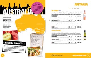 Screwcap
All bottles 75cl unless otherwise stated 5150 info@vivaswine.co.uk
AUSTRALiA
DID YOU KNOW?
Australia has some of the
oldest vines in the world.
Many of Europe’s established
vineyards were destroyed
by disease (phylloxera)
in the 1800s. The only
survivors were the vines
brought to Australia.
Shopping list
kangaroo, emu,
southern blue fin tuna,
lobsters, prawns,
barramundi, yellowtail,
kingfish, Moreton Bay
bugs, yabbies
Known as the ‘Melon Capital’ of Australia, Chinchilla producesa quarter of Australia’s melons and celebrates the fact bienniallyin February. Key events not to be missed include; melon skiing,melon iron man, melon bungee, melon bulls eye, pip spitting andmelon tossing. Only in Australia!
Chinchilla Melon Festival
VINTAGE CLOSURE NO. IN
Case
PER BOTTLE
ex-VAT (£)
PER Case
ex-VAT (£)
Code
THE GUMNUT
Another popular new addittion to the ViVAS portfolio and another exclusive range! The Gumnut wines are
produced from premium South-East Australian fruit chosen by the ViVAS winemaking team. Our challenge to
the team was to create wines that represented the very best that the wine mecca and grape variety had to
offer at the best possible price. We’ve decided to strengthen the line-up this year with a brilliant Rosé and a
top notch Pinot Grigio.
Chardonnay 2010 6 £5.09 £30.54 88826
Chardonnay 18.75cl 2010 24 £1.48 £35.52 92557
Benchmark Aussie Chardonnay – sunshine in a glass. Ripe tropical fruit flavours punctuated with a touch of refreshing citrus.
Pinot Grigio 18.75cl 2010 24 £1.64 £39.36 70102
More tropically fruit-charged than your average Italian PG but still retaining that distinctive crisp finish.
Cabernet Merlot Rosé 2010 6 £5.41 £32.46 91496
A full throttle rosé, the perfect option for those that like their wines with a bit more attitude. A red fruit melange topped off with
a sprinkling of vanilla.
Shiraz 2010 6 £5.20 £31.20 91137
Shiraz 18.75cl 2010 24 £1.51 £36.24 92556
Bursting with bags of blackcurrant and cherry flavours and a touch of savoury black pepper on the side.
THOMAS MITCHELL
The vineyards that produce the Thomas Mitchell wines are a relatively recent addition to the area having only
been planted in the early 1970s after Australian wine industry legend, Colin Preece, identified an old patch of
grazing land in Victoria, known as Blackwood Park, as having great winemaking potential. And Colin doesn’t
often get these things wrong! 40 years on and the vines are now producing wines with great varietal character
under the expert guidance of young winemaker Ben Haines.
Chardonnay 2009 6 £6.56 £39.36 30339
Tropical fruit and easy on the oak. This is what modern Aussie chardonnay is all about.
Cabernet Shiraz 2009 6 £6.56 £39.36 30338
The intense Cabernet structure provides the perfect canvas for the velvety Shiraz flavours of blackberries and a touch of
menthol to create a picture perfect blend.
Shiraz 2009 6 £6.60 £39.60 30340
Packing an impressive punch, this is a classic left-right combination of big black fruit and rich spicy flavours.
AUSTRALIA
FoodieFACTS
Nearly a third of all wineriesin Australia have restaurantsattached to them. Food andwine is an intrinsic part oflife to the Aussie and simplycannot be separated.
 