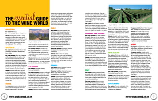 Argentina
Key regions: Mendoza.
Key grape varieties: Malbec and Torrontes.
Climate: The Argentine climate is mostly
semi arid in the North West region, where
most of the vineyards are based, with annual
rainfall of less than 10 inches a year. The
summer daytime temperatures can reach
50º, dropping to 10º at night time.
Australia
Key regions: Barossa Valley, McLaren Vale,
Clare Valley, Coonawarra, Margaret River,
Hunter Valley.
Key grape varieties: Shiraz and Chardonnay
are the undisputed Kylie and Jason of vines.
They account for approximately half of all
the vines that are planted and have become
synonymous with Australian wines. But below
this regal pair there are some other great white
varieties such as Sauvignon Blanc, Semillon and
Riesling. Next in line from a red perspective is
Cabernet Sauvignon, Merlot and Grenache.
Climate: Generally pretty warm for most
of the year with some serious heat during
the mid summer months. This is why many
of the wine regions tend to be close to the
coast where the vines are cooled by the sea
breezes giving them a chance to mature at
a slower rate.
Brazil
Serious grape growing is a relatively recent
activity in Brazil although they have been
growing vines since the 17th century.
Italian and Spanish immigrants led the way
planting many of their indigenous varieties.
Key growing region: Rio Grande do Sul.
Key grape varieties: Yet to establish itself
with a particular favourite, Pinot Grigio and
Tempranillo make up a significant proportion
of the plantings.
Climate: Sub-tropical with four clearly defined
vintages a year. The summers are warm with
average temperatures of 30º whilst the winters
are cold with heavy rains and a chilling wind.
California
Key regions: Napa Valley, Sonoma,
Monterey, Central Valley.
Key grape varieties: Zinfandel is California’s
pride and joy and is not found in any quantity
anywhere else in the world or at least under
this name but it is found in Southern Italy
under its original name of Primitivo. Although
this is what the region is perhaps most
famous for, it is the Chardonnay and Cabernet
Sauvignon grape that dominates the vine
landscape followed by Merlot and Sauvignon
Blanc and pockets of Pinot Noir.
Climate: California’s climate is dramatically
shaped by two mountain ranges, both running
roughly north-south. The Coast Range is a
series of rugged forest covered ranges, often
tumbling right to the edge of the Pacific. It’s
a relatively low range with few peaks over
1200 metres. The second range is the Sierra
Nevada, which also runs parallel to the coast,
some 160 to 200 kilometres inland.
Chile
Key regions: The most productive and
well known is the Central Valley, where
the majority of the country's Cabernet
Sauvignon and Chardonnay are produced.
Some premium production of cooler climate
varietals such as Pinot Noir and Sauvignon
Blanc flourishes in the Aconcagua regions,
which houses the Casablanca Valley.
While southern Chile's Bio Bio region is
becoming increasingly renowned for its
aromatic experimentation.
Key grape varieties: Carmenère, Cabernet
Sauvignon, Merlot, Sauvignon Blanc,
Chardonnay.
Climate: Chile is a long thin country,
dominated by the Andes to the east and the
Pacific to the west. Vineyards stretch from the
Atacama Desert – the driest place on earth -
in the north to the Bio Bio region near the ice
caps of the south.
France
Key regions: Alsace, Bordeaux, Burgundy,
Champagne, Loire and Rhône.
Key grape varieties: Cabernet Sauvignon,
Merlot, Syrah, Pinot Noir, Chardonnay,
Sauvignon Blanc, Chenin Blanc.
Climate: France has some of the most varied
climates within its borders with the cool
Atlantic influenced Loire in the north-west
to the sun baked Languedoc and Provence
regions in the south-east and everything in
between. Generally France is considered to
have a Mediterranean climate with warm
summers and cool wet winters but not
reaching the extremes of temperatures that
some New World countries do. There are
however some huge variations within regions
such as Burgundy which has the cool climate
vineyards of Chablis in the north down to
the warm Mâcon region in the South some
150km away.
AOC system: The Appellation Contrôlée
system is the bedrock on which French wine
production is based. It was first introduced in
1935 in a bid to maintain quality standards as
well as the integrity and typicity of the region.
Germany and Austria
Key grape varieties: It's white grapes all
the way for these two. For the Germans,
it’s the Riesling grape that rules the roost
followed by the less regal but equally useful
Müller-Thurgau which often adds the filler
or the bass notes to the high Riesling notes.
Spatburgunder, Pinot Noir to you and I, is the
third most widely grown grape variety and is
a real rising star of the German wine scene.
For the Austrians you need look no further
than the Grüner Veltliner which is the MVP
with over a third of all vineyard area planted
with this grape variety.
Climate: Both these countries tend to have
fairly long, warm and dry growing seasons
and relatively mild and damp winters. The
best vineyards tend to be along the Rhine and
benefit from the summer sun that is reflected
off the slopes and stored in the slate rocks for
slow release during the evenings.
Italy
Key regions: Tuscany, Piedmont, Veneto
provide the majority of the high-end wines
whilst Valpolicella, Puglia and Sicily are the
engine room of production with many of the
co-operatives based there.
Key grape varieties: Italy is a country
bursting with indigenous grape varieties
which make navigating it a challenge! The
star turn is Sangiovese which is Chianti’s key
grape but they also have the revered Nebbiolo
which produces the big guns of Barolo and
Barbaresco. The most widely planted white
variety is the Trebbiano which is the major
grape behind Frascati but their most famous
current white is Pinot Grigio, known as Pinot
Gris elsewhere.
Climate: Due to its length, it is a country of
huge variations with cooler pockets at the foot
of the Dolomites in the north and extreme heat
in regions of Puglia and Sicily but generally it
is considered to be a Mediterranean climate
in wine terms. As a broad rule white wines
tend to be grown in the north-east where it is
cooler in summer and enjoy better elevation
and reds are grown in the middle and south.
NEW ZEALAND
Key regions: Marlborough is at the top of
the South Island and is New Zealand’s largest
wine growing region. It has an enviable
international reputation for producing some
of the best Sauvignon Blanc in the world.
It also makes very good Chardonnay and
Riesling and is fast developing a reputation
for high quality Pinot Noir. Of the region’s
ten thousand hectares of vines, one third are
planted with Sauvignon Blanc.
Key grape varieties: Sauvignon Blanc,
Chardonnay, Riesling, Pinot Noir.
Climate: Lots of sun, cool nights, low autumn
rains and free draining alluvial soils combine
to make NZ one of the world’s great wine
producing countries.
South Africa
Key regions: Production is primarily within
the Cape Province, which includes Paarl,
Constantia and Stellenbosch.
Key grape varieties: Chenin Blanc, Sauvignon
Blanc, Pinotage and Cabernet Sauvignon.
Climate: The majority of the country’s
vineyards are planted along the coast,
benefitting from the influences of the
Atlantic and Indian oceans, resulting in a
primarily Mediterranean climate. Rainfall
is comparatively low and in many regions
irrigation is essential to viticulture.
Spain
Key regions: Rioja (Rioja Baja, Rioja Alta and
Rioja Alavesa), Rias Biaxas, Penedes, Navarra,
La Mancha, Priorat and Jumilla.
Key grape varieties: Despite most of
Spain’s wine production being red, over half
the countries vineyards are planted with
white varietals. This is because Spain also
makes a lot of brandy and sherry. The main
red grape varieties are Tempranillo, a key
ingredient of Rioja, Garnacha (known across
the border in France as Grenache), Bobal
and Monastrell. The main white grape
varieties are Airén and Macabeo, which
make up much of the country's table wine,
Palomino and Pedro Ximenez, prominent
in Sherry,and Albariño, which makes the
deliciously crisp wine of the same name
from Galicia.
Climate: One of the dominant geographical
influences of Spanish viticulture is the vast
plateau known as the Meseta Central that
covers much of central Spain. There are
vineyards in all of Spain’s 17 autonomous
regions - from Galicia in the north-west,
which can receive up to 79 inches of rain
annually, to Murcia in the south-east, where
temperatures frequently top 40º.
THE GUIDE
TO THE WINE WORLD
essential
Vineyards in Mendoza, Argentina.
Vineyards of Domaine de la Chezatte.
info@vivaswine.co.ukWWW.vivaswine.co.uk 76
 