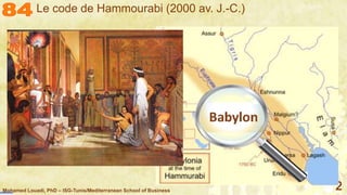 Mohamed Louadi, PhD – ISG-Tunis/Mediterranean School of Business 2
Le code de Hammourabi (2000 av. J.-C.)
 