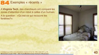 Mohamed Louadi, PhD – ISG-Tunis/Mediterranean School of Business 40L'intelligence qui défie notre entendement, Science & Vie, No. 1198, Juillet 2017, p. 54.
A Virginia Tech, des chercheurs ont comparé les
zones d’attention d’un robot à celles d’un humain.
A la question : «Qu’est-ce qui recouvre les
fenêtres?»:
Exemples « récents »
 