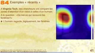 Mohamed Louadi, PhD – ISG-Tunis/Mediterranean School of Business 41
A Virginia Tech, des chercheurs ont comparé les
zones d’attention d’un robot à celles d’un humain.
A la question : «Qu’est-ce qui recouvre les
fenêtres?»:
L’humain regarde, logiquement, les fenêtres
Exemples « récents »
L'intelligence qui défie notre entendement, Science & Vie, No. 1198, Juillet 2017, p. 54.
 