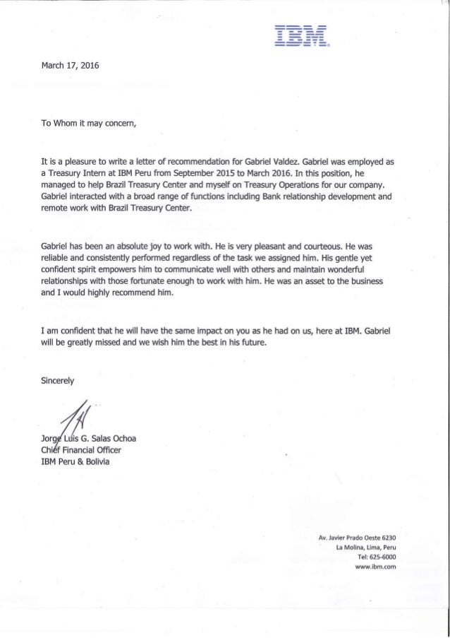 recommendation letter ibm official letterhead letter of recommendation