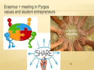 Erasmus + meeting in Pyrgos
values and student entrepreneurs
 