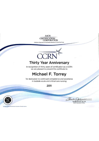 CCRN 30 Year Certificate 