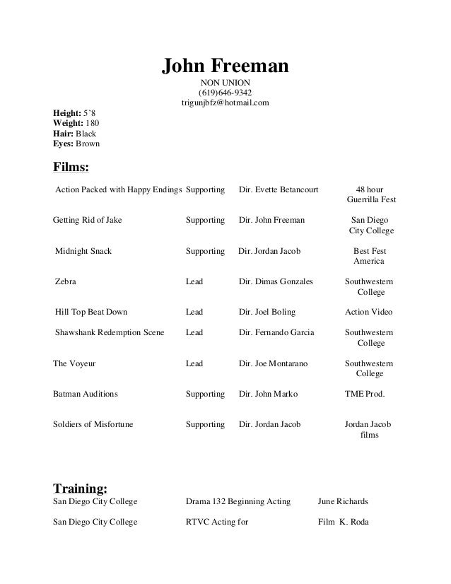 child actor resume samples