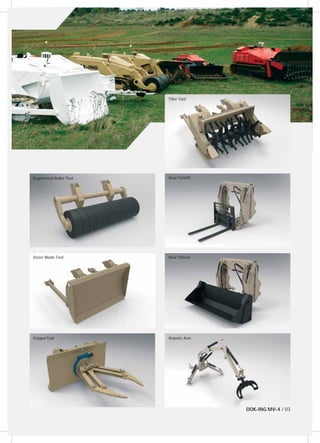 DOK-ING MV-4 / 03 
Segmented Roller Tool Rear Forklift 
Dozer Blade Tool 
Tiller Tool 
GripperTool 
Rear Shovel 
Robotic Arm 
 