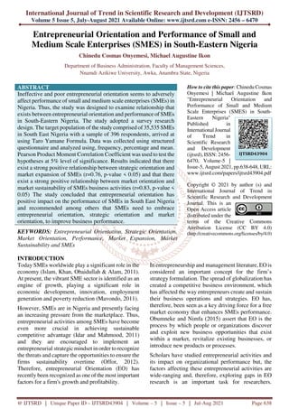 Entrepreneurial Orientation and Performance of Small and Medium Scale ...
