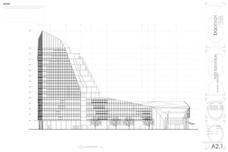 baDESIGNbaDESIGN
1000latahstreet
seattlewashington
(360)710-9295
bad@ssdesign.com
WESTELEVATION
spokane,washington
no.	revision		 date
01	 client approved	02202015
02	 revised c order	02222015
03	 revised rendering	02262015
04	 client approved	02282015
ele
date			 02202015
scale			 3/64” = 1’0”
drawing by		 bd
reviewed by	 dg
A2.1
N
A6
N
WEST ELEVATION
SCALE 3/64” = 1’0”
abcdefghijk
LEVEL 1
1’-18’
LEVEL 2
18’-30’
LEVEL 3
30’-42’
LEVEL 4
42’-54’
LEVEL 5
54’-66’
LEVEL 6
66’-78’
LEVEL 7
78’-90’
LEVEL 8
90’-102’
LEVEL 9
102’-114’
LEVEL 10
114’-126’
LEVEL 11
126’-138’
LEVEL 12
138’-150’
LEVEL 13
150’-162’
LEVEL 14
162’-174’
LEVEL 15
174’-204’
+18’ HIGH GROUND LEVEL CLEARANCE FOR STREETTRANSPARENCY
+3 STORY LOUNGE DOME WHICH CONCEALS ALL MECHANICAL
NOTES
 