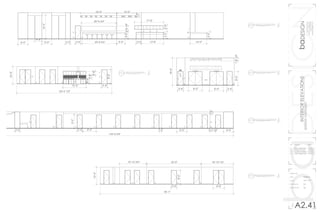 baDESIGNbaDESIGN
1000latahstreet
seattlewashington
(360)710-9295
bad@ssdesign.com
INTERIORELEVATIONS
spokane,washington
no.	revision		 date
01	 client approved	02202015
02	 revised c order	02222015
03	 revised rendering	02262015
04	 client approved	02282015
interior ele
date			 02202015
scale			 1/8” = 1’0”
drawing by		 bd
reviewed by	 dg
A2.41N
A9.1
N
CAFE INT. ELEVATION
SCALE 3/64” = 1’0”
A9.2
N
RES. ENTRY INT. ELEVATION
SCALE 3/64” = 1’0”
A9.3
N
OFFICE INT. ELEVATION
SCALE 3/64” = 1’0”
A9.4
N
RES. INT. ELEVATION
SCALE 3/64” = 1’0”
14'-3"
1'-0"
22'-0" 12'-0"
4'-3"
6'-0" 6'-0" 3'-0" 3'-4"
20'-9 3/4"
2'-81/4"
13'-6"3'-2"20'-9 3/4" 5'-0"
4'-0"
4'-2"2'-4"
17'-8"
4'-0"
10'-0"
EXIT
WELCOME HOME
1'-91/4"8'-2"
3'-4" 3'-4"8'-0"8'-0"
16'-0"
8'-2"
6'-0"
144'-8 3/4"
6'-0"1'-4" 3'-2 1/2"
1'-0"
3'-0"-0" 3'-4" 8'-4"
15'-10 3/4" 18'-10 1/2"32'-0"
78'-1"
10'-0"
6'-6"3'-4"
8'-2"
54'-4 1/2"
10'-0"
2'-6"
1'-6"
3'-4"
8'-2"
3'-4"13'-2"
A9.5
N
RES. INT. ELEVATION
SCALE 3/64” = 1’0”
 