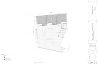 baDESIGNbaDESIGN
1000latahstreet
seattlewashington
(360)710-9295
bad@ssdesign.com
ENLARGEDCEILINGPLAN
spokane,washington
no.	revision		 date
01	 client approved	02202015
02	 revised c order	02222015
03	 revised rendering	02262015
04	 client approved	02282015
enlarged ceiling plan
date			 02202015
scale			 1/8” = 1’0”
drawing by		 bd
reviewed by	 dg
A4.31A14.1
N
RESIDENTIAL R. CEILING PLAN
SCALE 1/4” = 1’0”
33ft
34ft
3 BED SUITE
8’
12’
N
LEGEND
recessed ceiling tile system
bamboo slat ceiling system
exposed mechanical and clt
clt scrap modulating system
concrete/fireproof (2hr) ceiling
 