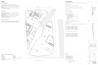 baDESIGNbaDESIGN
1000latahstreet
seattlewashington
(360)710-9295
bad@ssdesign.com
CODEPLAN
spokane,washington
no.	revision		 date
01	 client approved	02202015
02	 revised c order	02222015
03	 revised rendering	02262015
04	 client approved	02282015
code plan
date			 02202015
scale			 1/32” = 1’0”
drawing by		 bd
reviewed by	 dg
G2
ADA REQUIREMENTS
+ALL SLOPES COMPLY WITH ADA MAXIMUM 1:8 RATIO
+GROUND SURFACE IN LOADING ZONE COMPLIES WITH 1:48 SLOPE
RATIO
+GROUND SURFACES COMPLY WITH ADA REQUIREMENTS OF
SECTION 302
+EXIT WIDTHS EXCEED ADA MINIMUM OF 30 INCH WIDTH AND
CLEAR LENGTH OF 48 INCHES
FIRE ACCESS
+FIREACCESSIBILITYEXTENDSALONGSOUTHANDEASTPERIMETER
OF EAST-MOST STRUCTURE
+FIRE ACCESSIBILITY IS LIMITED AT NORTHEAST ENTRANCE OF
RUPTURE PATH
+FIRE ACCESSIBILITY RUNS ALONG WEST AND NORTH BUILDING
PERIMETER
+EXTERIOR FIRE ACCESSIBILITY EXCEEDS 20FT WIDTH
+AUTOMATIC SPRINKLER SYSTEM
NOTES - BUILDING TYPE
+BUILDINGTYPEIV-COMPLIESWITHALLASSEMBLYREQUIREMENTS
ASSOCIATEDWITHLAMINATEDANDHEAVYTIMBERCONSTRUCTION
OCCUPANCY TYPES + SEPARATIONS
WEST							EAST
a2 - 8898sf tot						 a2 - 2554sf tot
b - 812sf tot						 m - 17699sf tot
m - 4697sf tot						 s1 - 573sf tot
s1 - 2855sf tot						 transitional/egress - 3647sf tot [15%]
u - 573sf tot					
transitional/egress - 3210sf tot [15%]
TOTAL - 21045sf					 TOTAL - 24473sf
NOTES
LEGEND
a2 - assembly occupancy group
b - business occupancy group
m - mercantile occupancy group
s1 - storage occupancy group
u - utility occupancy group
		 perimeter fire access
		 exit requirement identification
		seperations
#
N
OCCUPANCY GROUPS - ASSEMBLY - BUSINESS - MERCANTILE - STORAGE - UTILITY
LOT AREA - 58,500SF
ALLOWABLE HEIGHT - 70FT [150FT ADJUSTMENT]
ACTUAL HEIGHT - 186FT [MUNICIPAL CODE APPROVAL NEEDED]
ALLOWABLE FAR [INTERIOR FLOOR AREA DIVIDED BY SITE AREA] - 2.5
ACTUAL FAR - 0.78
ACTUAL AREA - 45,518SF
OCCUPANCY SEPERATIONS - 10
TYPE OF CONSTRUCTION - IV
FIRE RESISTIVE REQUIREMENTS
	EXTERIOR BEARING WALLS		2H
	INTERIOR BEARING WALLS		2H
	 EXTERIOR NON-BEARING WALLS	 2H
	 STRUCTURAL FRAME			 CLT / HT
	PERMANENT PARTITIONS			1H
	SHAFT ENCLOSURES			HT
	FLOORS						HT
	ROOFS						HT
	 EXTERIOR DOORS + WINDOWS	 HT
FIRE PROTECTION - AUTOMATIC SPRINKLER SYSTEM
EXIT REQUIREMENTS
CALCULATION
{[ROOM AREA / OCC. LOAD FACTOR] x [0.2]} = REQURED EXIT WIDTH (INCHES)
a2
1 - 48.4 occupants - 9.6” required - 144” provided
2 - 38 occupants - 7.6” required - 144” provided
3 - 41.6 occupants - 8.3” required - 192” provided
4 - 40.5 occupants - 8.1” required - 72” provided
5 - 233.6 occupants - 46.7” required - 336” provided
6 - 170.3 occupants - 34.1” required - 192” provided
b
1 - 8.1 occupants - 1.6” required - 192” provided
m
1 - 53.4 occupants - 10.7” required - 72” provided
2 - 24.7 occupants - 4.9” required - 72” provided
3 - 24.2 occupants - 4.8” required - 72” provided
4 - 54.2 occupants - 10.8” required - 72” provided
5 - 436.1 occupants - 87.2” required - 948” provided
6 - 153.9 occupants - 30.8” required - 216” provided
CODE ANALYSIS
G1
N
CODE PLAN
SCALE 1/32” = 1’0”
1
1
1
4
2
5
6
6
5
3
4
3
2
m
m
m
m
m
a2
a2
a2
a2
m
u
s1
s1
s1
s1s1
s1
s1
m
s1
s1
b
2131sf
361sf
812sf
607sf
254sf
316sf
674sf
1603sf
a2
3504sf
1824sf
742sf
378sf
351sf
726sf
1626sf
398sf
573sf
123sf
832sf
13082sf
2554sf
a2
4617sf
573sf
144”
36”
144”
36”
144”
144”
144”
144”
144”
196”
36”
144”
144”
144”144”
36”
36”
36”
36”
144”
144”
144”
144”
144”
144”
36”
144”
144”
180”
240”
240”
180’
325’
 