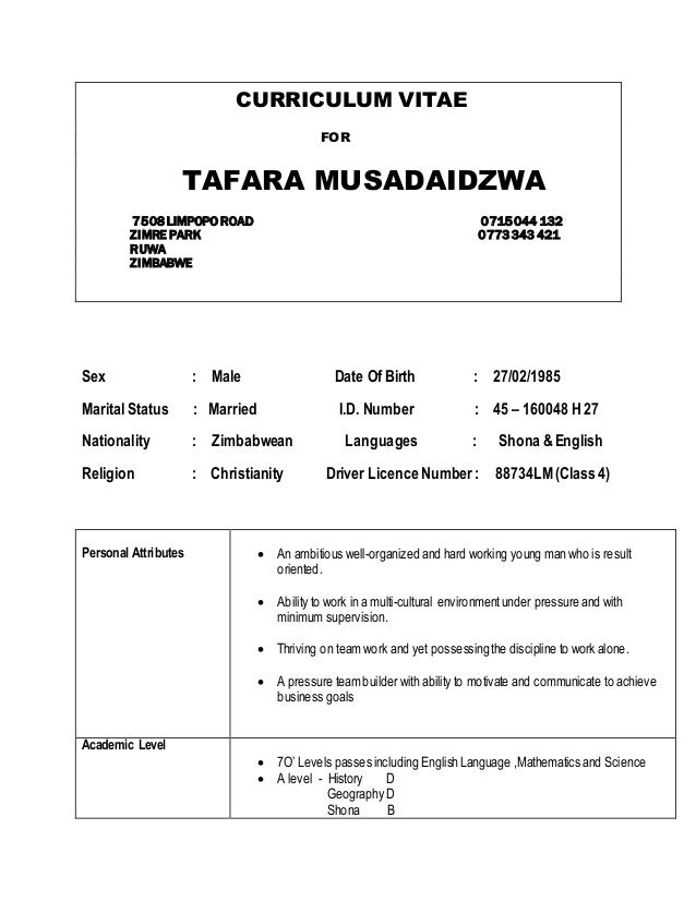 cv for tafara musadaidzwa