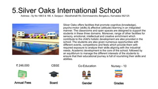 5.Silver Oaks International School
Silver Oaks offers facilities that promote cognitive (knowledge),
psycho-motor (skills)...