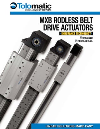 MxB Rodless belt 
drive ACTUATORS 
U Unguided 
P profiled rail 
LLIINNEEAARR SSOOLLUUTTIIOONNSS MAADDEE EEAASSYY 
 