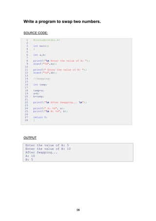 Swaping Code C Programming in C Lab | PDF