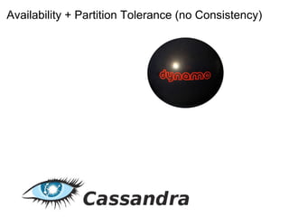 Availability + Partition Tolerance (no Consistency) 