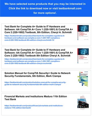 Complete CompTIA A+ Guide to PCs 6th Edition Schmidt Test Bank | PDF