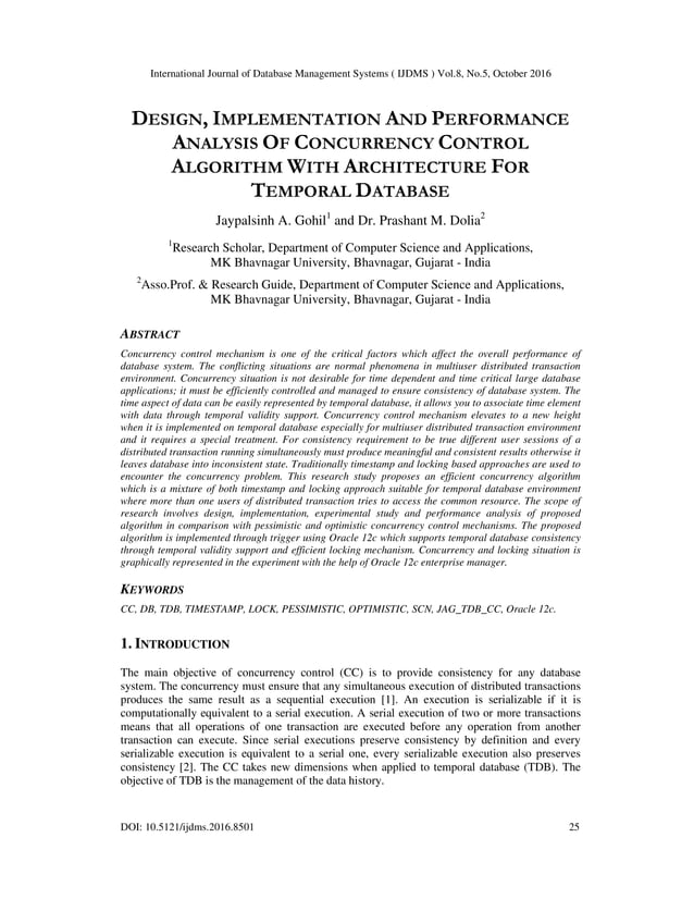 DESIGN, IMPLEMENTATION AND PERFORMANCE ANALYSIS OF CONCURRENCY CONTROL ...