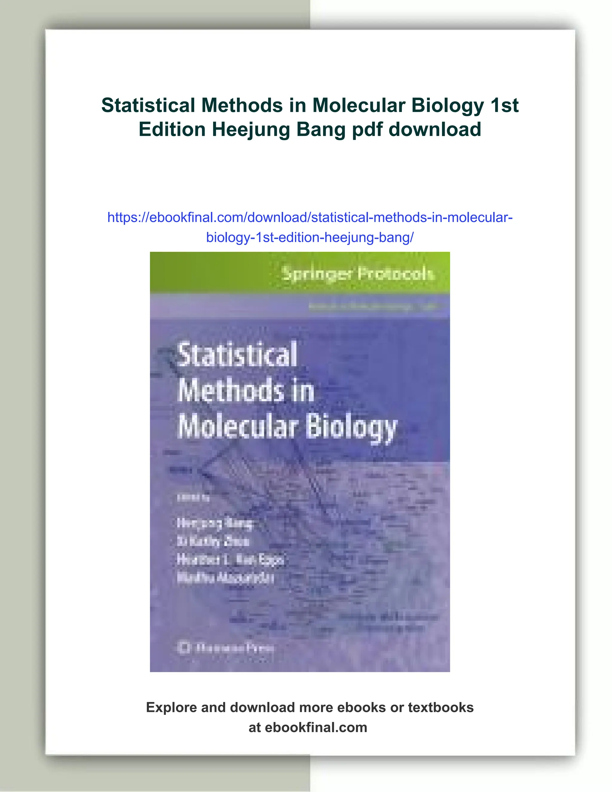 Statistical Methods in Molecular Biology 1st Edition Heejung Bang | PDF