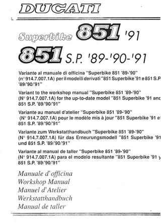 Ducati 851,SP  '89 '91 service manual supplement (91470071B))