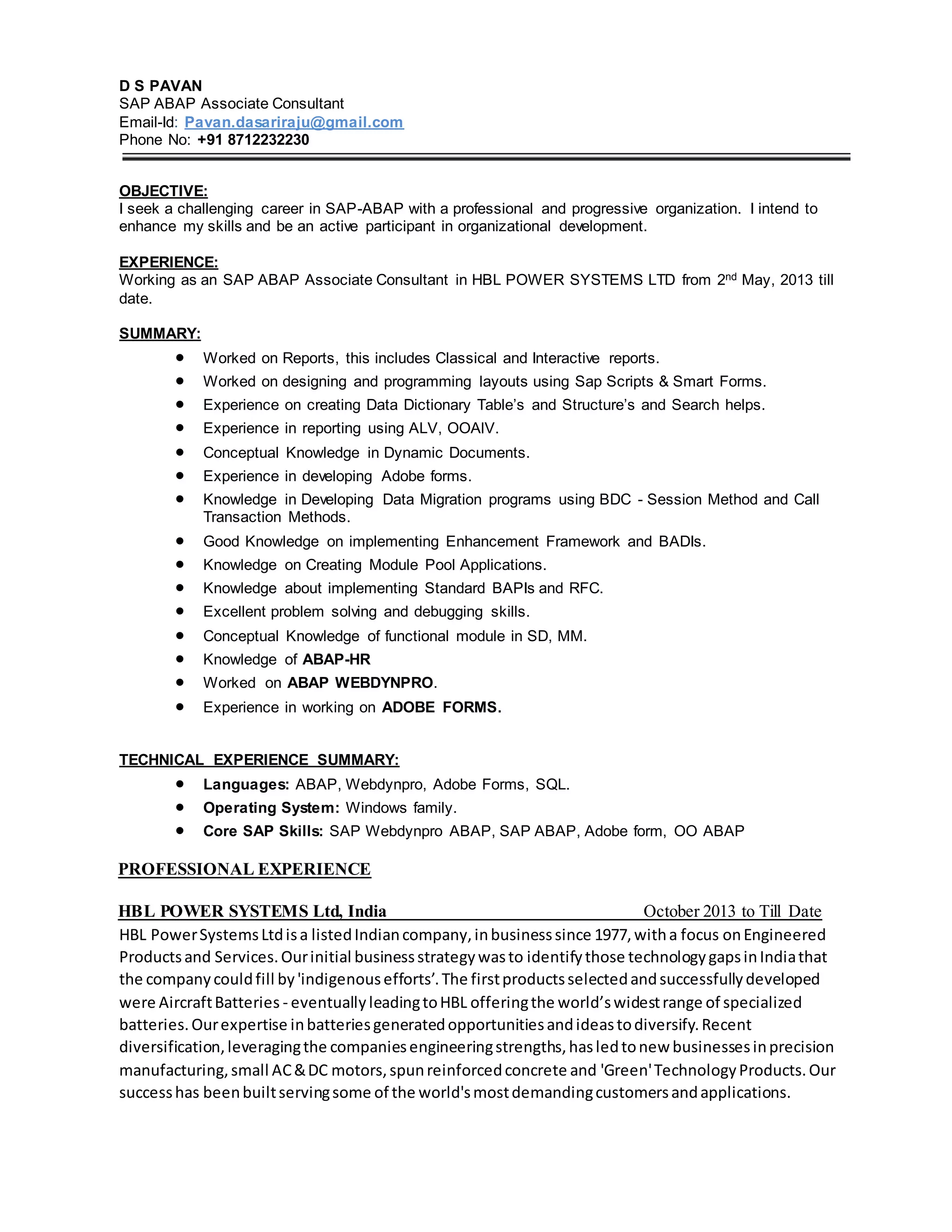 PAVAN ABAP UPDATED CV | PDF