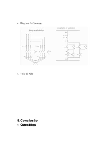 6. Diagrama de Comando
7. Teste do Relé
8.Conclusão
9. Questões
 