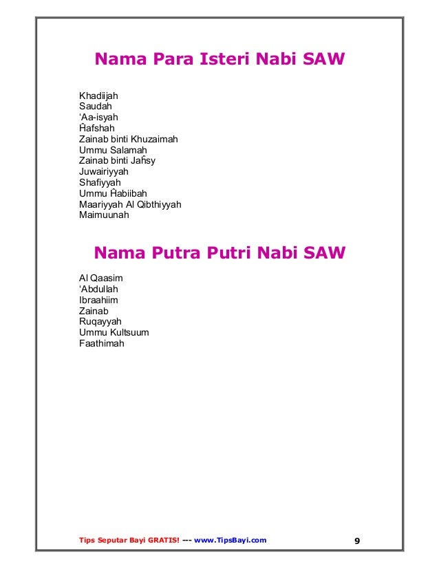 853 Nama Bayi Muslim