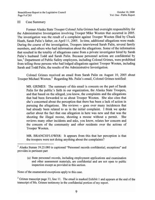 Sarah Palin Troopergate Report