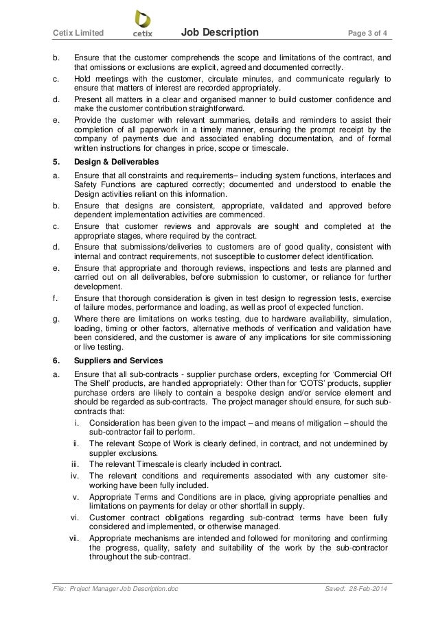 project manager description
