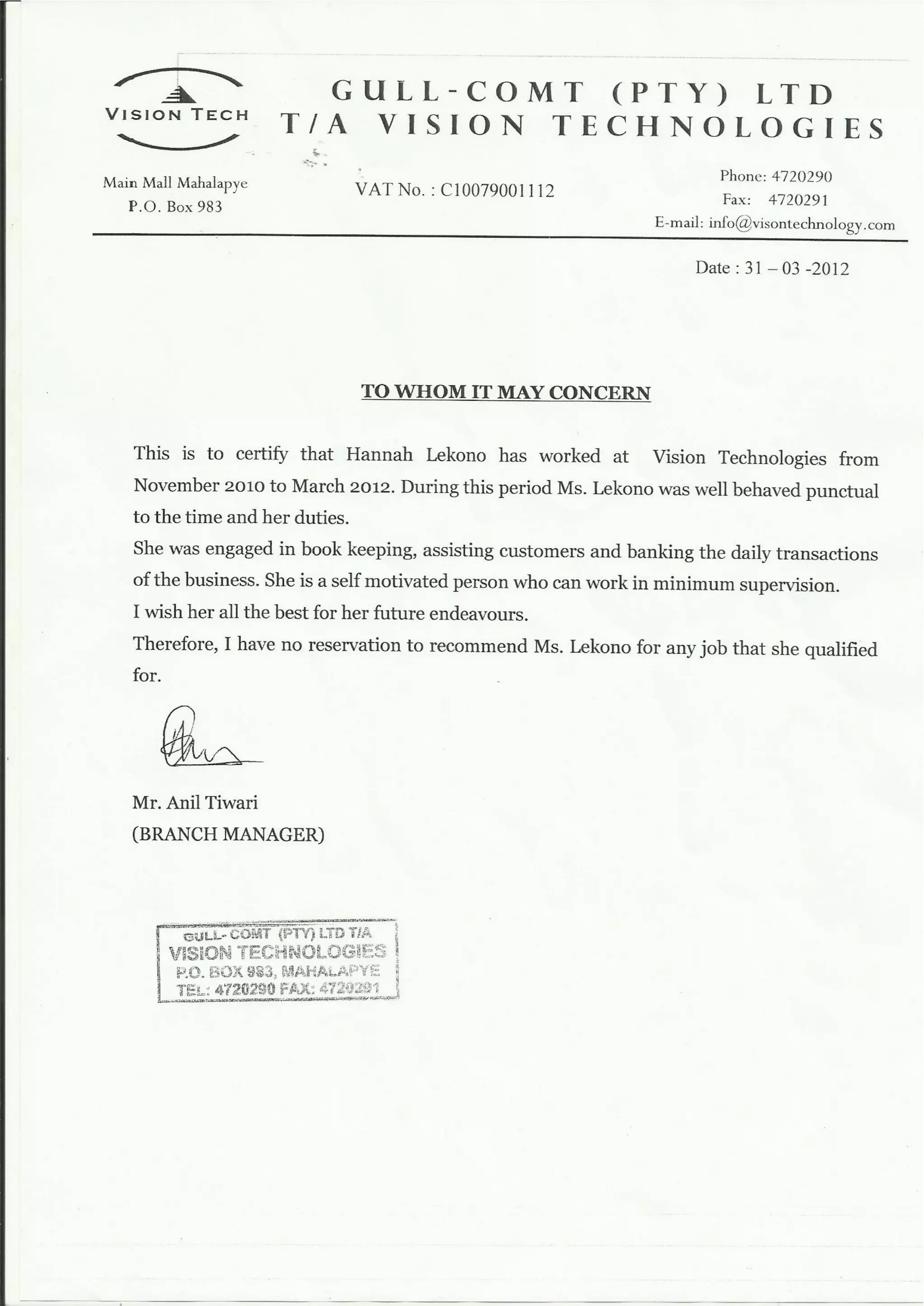 REFERENCE - VISION TECHNOLOGY | PDF