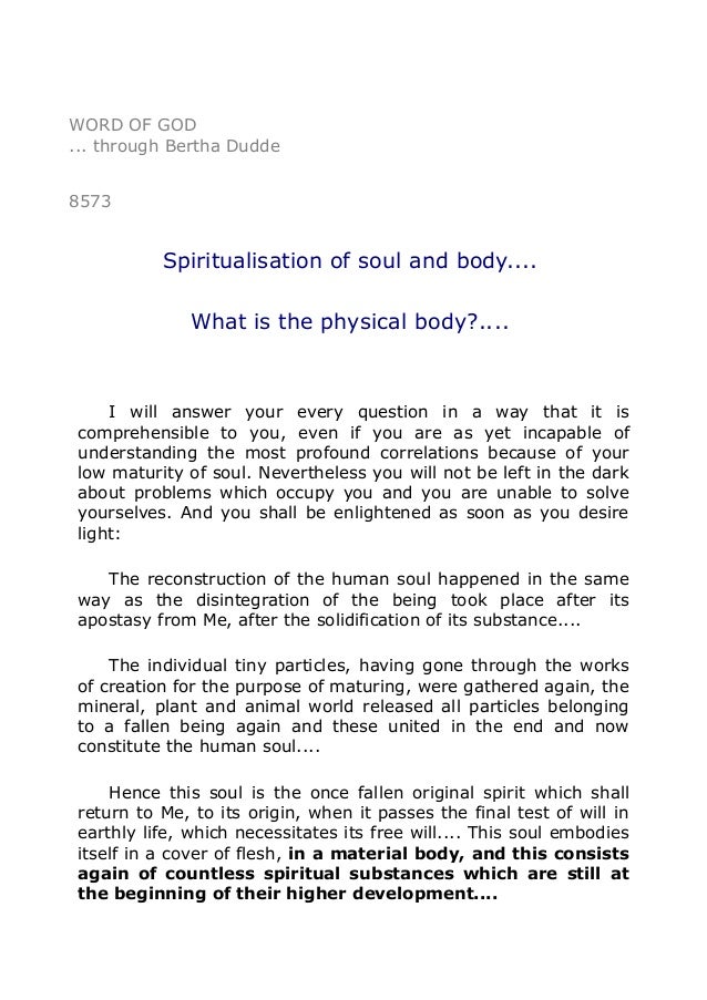 8573 Spiritualisation Of Soul And Body What Is The - 