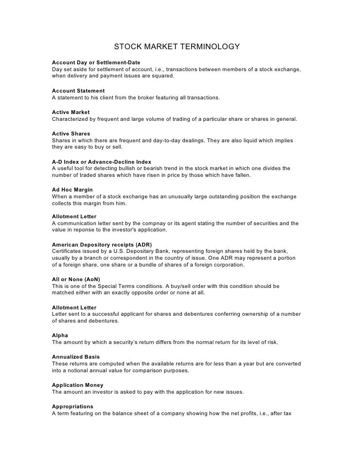 Dictionary To Stock Market