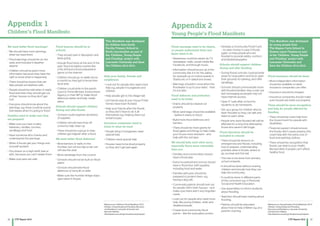32 33CYP Report 2016 CYP Report 2016
We want better flood warnings!
• We should have more warnings,
when we need them
• Flood warnings should be on the
radio and included in weather
reports
• Children should be given more
information because they have the
right to know what is happening
• There should be buses that can
take people somewhere safe
• People should be told when it might
flood and then they should get out
of their houses so they don’t get
hurt
• Everyone should know about the
warnings, e.g. there could be a post
that beeps when it’s going to flood
Families need to make sure they
are prepared
• Make sure you have a radio,
batteries, candles, torches,
sandbags and food
• Have someone who checks and
understands the warnings
• When it floods get your things and
yourself upstairs
• Put photos on a high shelf, bed or
attic, because you can’t retake them
• Make sure pets are safe
Flood lessons should be in
schools
• They should start in Reception and
keep going
• Include flood tests at the end of the
year, flood simulation events like
a fire drill and a flood preparation
game on the internet
• Children should go on walks (once
a month) so they get to know their
local area
• Children could write to the parish
council, Prime Minister, Environment
Agency or their MP to make flood
defences better and help create
plans
Schools should support children
during and after floods
• Schools could organise donations
of supplies
• Children should have time off
school to help clean up
• There should be a group to help
children get happier after a flood
We want better flood defences!
• More barriers or walls on the
Humber, but not too big so we can
still see the view
• More sandbags from the council
• Schools should not be built on flood
plains
• Schools should have flood
defences or be built on stilts
• Make sure the Humber Bridge stays
open when it floods
Help your family, friends and
neighbours
• Look out for people who need more
help e.g. people in bungalows and
children
• Help people get to the village hall.
• Let friends stay at your house if their
homes have been flooded
• Help your friends after the floods
so they don’t have to do it all
themselves e.g. helping clean out
rental houses
Insurance companies need to
listen to what we need
• People living in bungalows need
special help
• Children need special help
• Houses need to be dried properly
so they don’t get wet again
Appendix 1
Children’s Flood Manifesto
This Manifesto was developed
by children from South
Ferriby Primary School in
North Lincolnshire as part of
the ‘Children, Young People
and Flooding’ project with
Lancaster University and Save
the Children 2014-2015.
This Manifesto was developed
by young people from
The Magna Carta School in
Staines-upon-Thames as part
of the ‘Children, Young People
and Flooding’ project with
Lancaster University and
Save the Children 2014-2015.
Flood warnings need to be clearer,
so people understand them and
know what to do
• Awareness could be raised via TV,
newspaper, radio, social media like
Facebook, and through music.
• Information should be put up in the
community, like it is for fire safety,
for example up on notice boards in
Starbucks or in telephone boxes.
• Warnings shouldn’t come when the
floodwater is up to your waist - then
it’s too late!
Flood defences and protection
need to be better
• Drains should be cleared out
properly.
• More sand bags should be available
- before it starts to flood.
• Build more flood defences and
barriers.
• There should be more grants for
flood gates and things to help make
your house more resistant – and
help with the red tape.
We should help each other more,
especially those more vulnerable
than you
• Families and communities should
have a flood plan.
• Every household and school should
have a ‘flood box’ with supplies,
including food and water.
• Families with pets should be
prepared to protect them, e.g.
having a dog raft.
• Community patrols should look out
for people still in their houses - and
make sure there aren’t any forgotten
roads.
• Look out for people who need more
help, like young children, older and
disabled people.
• Create local community flood
points – like fire evacuation points.
• Develop a Community Flood Fund
– to raise money in case it floods
again, to help people who are
flooded to provide safety, comfort,
and blankets/supplies.
Schools should support children
during and after flooding
• During floods schools could provide
areas for evacuation and food, open
their grounds for parking, and offer
sandbags.
• Schools should communicate more
with flooded families; they could use
text messaging as people may not
have internet access.
• Open IT suite after school for
students to do homework.
• Set up a group for children who’ve
been flooded so they can talk and
listen to each other.
• People who were flooded will still be
affected for a long time afterwards:
those who weren’t will forget.
Flood education should be
included in schools
• There should be lessons on
emergencies and floods, including
how to prepare, understanding
priorities when it floods, where to
go, survival and first aid.
• This has to be done from primary
school onwards.
• It should be done without scaring
children and include how they can
help the community.
• It could be done in different parts
of the curriculum e.g. in Personal,
Social and Health Education.
• Use assemblies to inform students
about flooding.
• Teachers should have training about
flooding.
• Parents should be educated
about how to help children e.g. at a
parents’ evening.
Flood insurance should be fairer
• More independent information
should be available on what
insurance companies can offer.
• Insurance should be cheaper.
• Insurance companies should make
sure houses are dried out properly.
There should be more recognition
and help for people affected by
flooding
• There should be more help from
the Government for people with
disabilities.
• Financial support should ensure
the floods don’t cause poverty, this
could help with the extra cost of
food and washing clothes.
• There should be recognition that
floods can lead to poor health,
like bad diets if people can’t afford
healthy food.
Appendix 2
Young People’s Flood Manifesto
Reference as: Children’s Flood Manifesto 2015,
Children, Young People and Flooding: Recovery
and Resilience, Lancaster University and
Save the Children
http://wp.lancs.ac.uk/cyp-floodrecovery/outputs
Reference as: Young People’s Flood Manifesto 2015,
Children, Young People and Flooding:
Recovery and Resilience, Lancaster University
and Save the Children
http://wp.lancs.ac.uk/cyp-floodrecovery/outputs
 