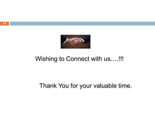 Wishing to Connect with us….!!!
Thank You for your valuable time.
13
 
