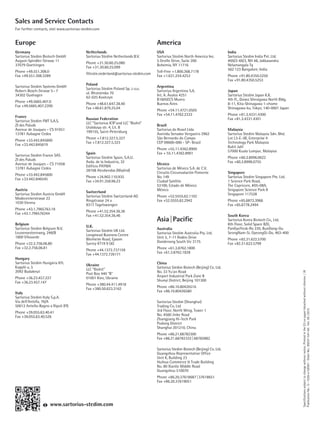 Sales and Service Contacts
For further contacts, visit www.sartorius-stedim.com
Europe
Germany
Sartorius Stedim Biotech GmbH
August-Spindler-Strasse 11
37079 Goettingen
Phone +49.551.308.0
Fax +49.551.308.3289
Sartorius Stedim Systems GmbH
Robert-Bosch-Strasse 5–7
34302 Guxhagen
Phone +49.5665.407.0
Fax +49.5665.407.2200
France
Sartorius Stedim FMT S.A.S.
ZI des Paluds
Avenue de Jouques – CS 91051
13781 Aubagne Cedex
Phone +33.442.845600
Fax +33.442.845619
Sartorius Stedim France SAS
ZI des Paluds
Avenue de Jouques – CS 71058
13781 Aubagne Cedex
Phone +33.442.845600
Fax +33.442.846545
Austria
Sartorius Stedim Austria GmbH
Modecenterstrasse 22
1030 Vienna
Phone +43.1.7965763.18
Fax +43.1.796576344
Belgium
Sartorius Stedim Belgium N.V.
Leuvensesteenweg, 248/B
1800 Vilvoorde
Phone +32.2.756.06.80
Fax +32.2.756.06.81
Hungary
Sartorius Stedim Hungária Kft.
Kagyló u. 5
2092 Budakeszi
Phone +36.23.457.227
Fax +36.23.457.147
Italy
Sartorius Stedim Italy S.p.A.
Via dell’Antella, 76/A
50012 Antella-Bagno a Ripoli (FI)
Phone +39.055.63.40.41
Fax +39.055.63.40.526
Netherlands
Sartorius Stedim Netherlands B.V.
Phone +31.30.60.25.080
Fax +31.30.60.25.099
filtratie.nederland@sartorius-stedim.com
Poland
Sartorius Stedim Poland Sp. z o.o.
ul. Wrzesinska 70
62-025 Kostrzyn
Phone +48.61.647.38.40
Fax +48.61.879.25.04
Russian Federation
LLC “Sartorius ICR”and LLC “Biohit”
Uralskaya str. 4, Lit. B
199155, Saint-Petersburg
Phone +7.812.327.5.327
Fax +7.812.327.5.323
Spain
Sartorius Stedim Spain, S.A.U.
Avda. de la Industria, 32
Edificio PAYMA
28108 Alcobendas (Madrid)
Phone +34.902.110.935
Fax +34.91.358.96.23
Switzerland
Sartorius Stedim Switzerland AG
Ringstrasse 24 a
8317 Tagelswangen
Phone +41.52.354.36.36
Fax +41.52.354.36.46
U.K.
Sartorius Stedim UK Ltd.
Longmead Business Centre
Blenheim Road, Epsom
Surrey KT19 9 QQ
Phone +44.1372.737159
Fax +44.1372.726171
Ukraine
LLC “Biohit”
Post Box 440 “B”
01001 Kiev, Ukraine
Phone +380.44.411.4918
Fax +380.50.623.3162
America
USA
Sartorius Stedim North America Inc.
5 Orville Drive, Suite 200
Bohemia, NY 11716
Toll-Free +1.800.368.7178
Fax +1.631.254.4253
Argentina
Sartorius Argentina S.A.
Int. A. Ávalos 4251
B1605ECS Munro
Buenos Aires
Phone +54.11.4721.0505
Fax +54.11.4762.2333
Brazil
Sartorius do Brasil Ltda
Avenida Senador Vergueiro 2962
São Bernardo do Campo
CEP 09600-000 - SP- Brasil
Phone +55.11.4362.8900
Fax + 55.11.4362.8901
Mexico
Sartorius de México S.A. de C.V.
Circuito Circunvalación Poniente
No. 149
Ciudad Satélite
53100, Estado de México
México
Phone +52.5555.62.1102
Fax +52.5555.62.2942
Asia|Pacific
Australia
Sartorius Stedim Australia Pty. Ltd.
Unit 5, 7-11 Rodeo Drive
Dandenong South Vic 3175
Phone +61.3.8762.1800
Fax +61.3.8762.1828
China
Sartorius Stedim Biotech (Beijing) Co. Ltd.
No. 33 Yu’an Road
Airport Industrial Park Zone B
Shunyi District, Beijing 101300
Phone +86.10.80426516
Fax +86.10.80426580
Sartorius Stedim (Shanghai)
Trading Co. Ltd
3rd Floor, North Wing, Tower 1
No. 4560 Jinke Road
Zhangjiang Hi-Tech Park
Pudong District
Shanghai 201210, China
Phone +86.21.68782300
Fax +86.21.68782332|68782882
Sartorius Stedim Biotech (Beijing) Co. Ltd.
Guangzhou Representative Office
Unit K, Building 23
Huihua Commerce & Trade Building
No. 80 Xianlie Middle Road
Guangzhou 510070
Phone +86.20.37618687|37618651
Fax +86.20.37619051
India
Sartorius Stedim India Pvt. Ltd.
#69/2-69/3, NH 48, Jakkasandra
Nelamangala Tq
562 123 Bangalore, India
Phone +91.80.4350.5250
Fax +91.80.4350.5253
Japan
Sartorius Stedim Japan K.K.
4th Fl., Daiwa Shinagawa North Bldg.
8-11, Kita-Shinagawa 1-chome
Shinagawa-ku, Tokyo, 140-0001 Japan
Phone +81.3.4331.4300
Fax +81.3.4331.4301
Malaysia
Sartorius Stedim Malaysia Sdn. Bhd.
Lot L3-E-3B, Enterprise 4
Technology Park Malaysia
Bukit Jalil
57000 Kuala Lumpur, Malaysia
Phone +60.3.8996.0622
Fax +60.3.8996.0755
Singapore
Sartorius Stedim Singapore Pte. Ltd.
1 Science Park Road,
The Capricorn, #05-08A,
Singapore Science Park II
Singapore 117528
Phone +65.6872.3966
Fax +65.6778.2494
South Korea
Sartorius Korea Biotech Co., Ltd.
8th Floor, Solid Space B/D,
PanGyoYeok-Ro 220, BunDang-Gu
SeongNam-Si, GyeongGi-Do, 463-400
Phone +82.31.622.5700
Fax +82.31.622.5799
www.sartorius-stedim.com
Specificationssubjecttochangewithoutnotice.PrintedintheEUonpaperbleachedwithoutchlorine.|W
PublicationNo.:S--1526-e150501·OrderNo.:85037-541-65·Ver.05|2015
 