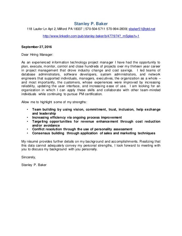 stanley p baker cover letter highlight my strengths in cover letters