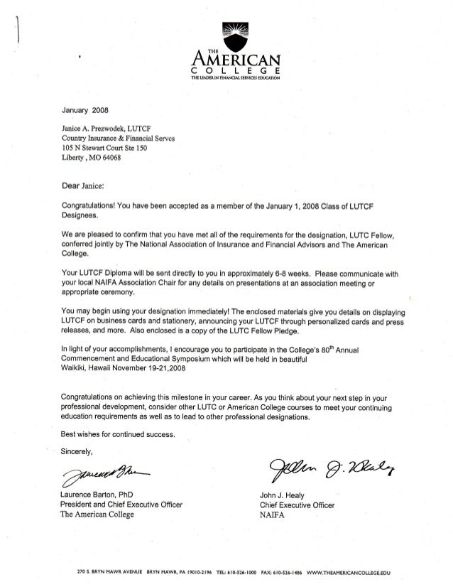LUTCF designation letter