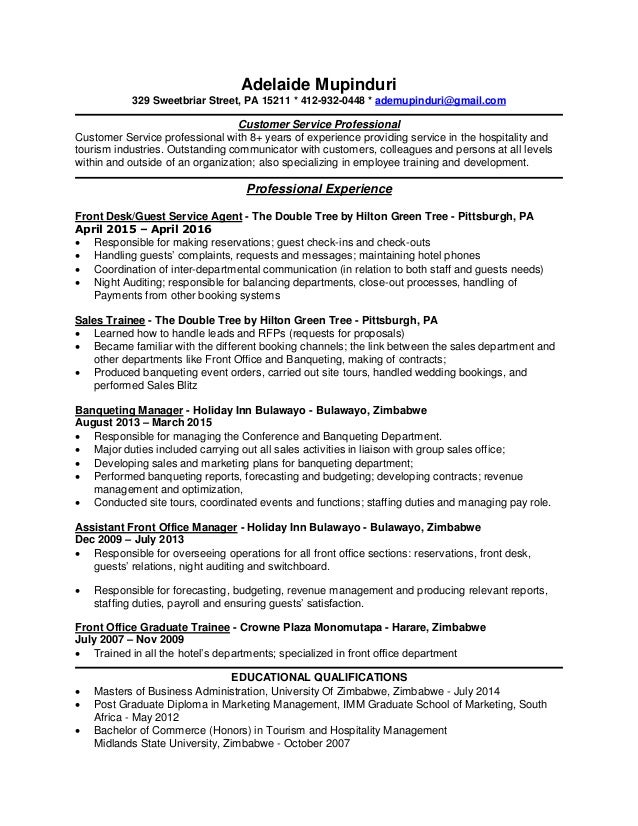 Adelaide Mupinduri Resume