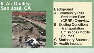 II. Air Quality:
San José, CA Background
A. Community Risk
Reduction Plan
(CRRP) Overview
B. Existing Conditions:
Transpor...
