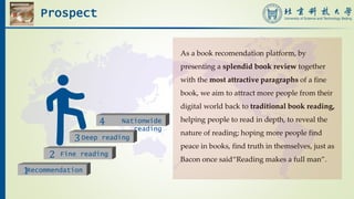 Prospect
Fine reading2
Deep reading3
Nationwide
reading
4
Recommendation1
As a book recomendation platform, by
presenting ...