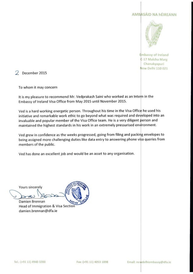 Reference letter of ved from Embassy of Ireland