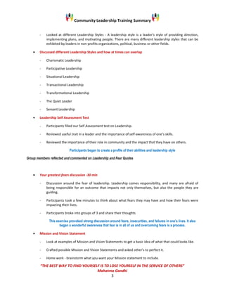 Community Leadership Training Summary | DOC
