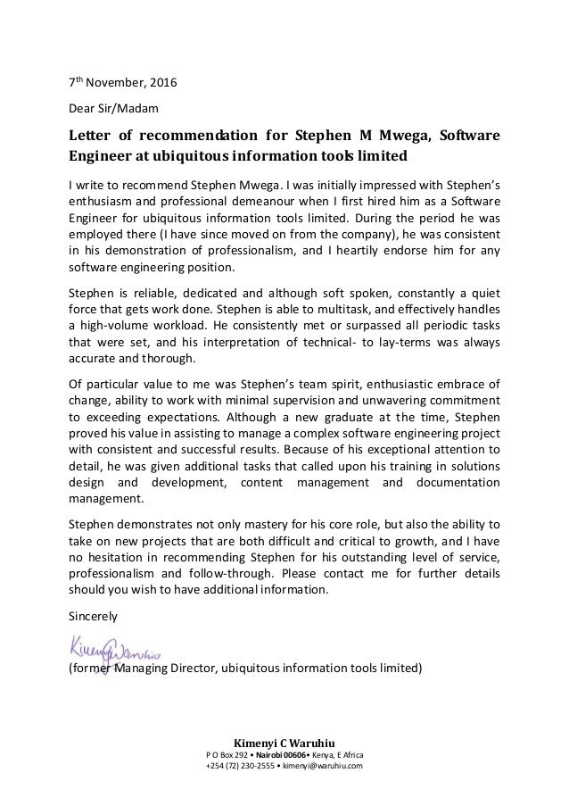 recommendation letter stephen mwega software engineering recommendation letter